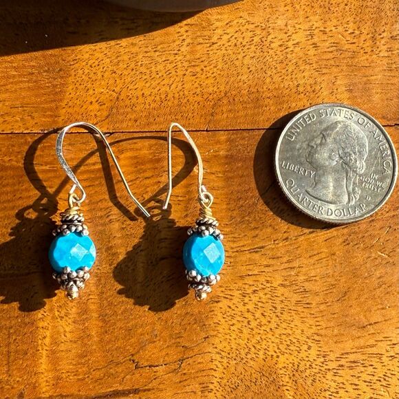 Turquoise Drop Earrings Sterling Silver Ear Hook Hypoallergenic - Picture 8 of 11